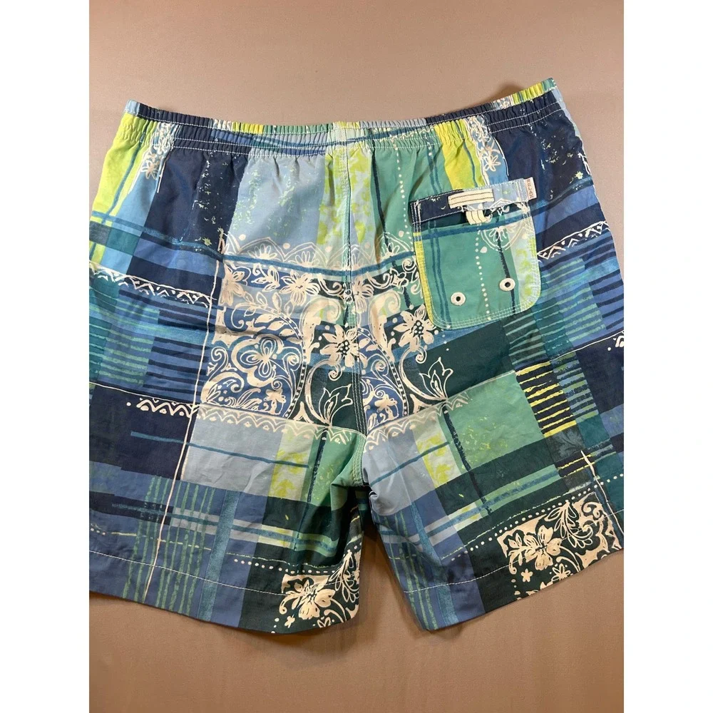 Tommy Bahama Relax Mens Blue Green Patchwork Floral Swim Trunks Shorts Size M